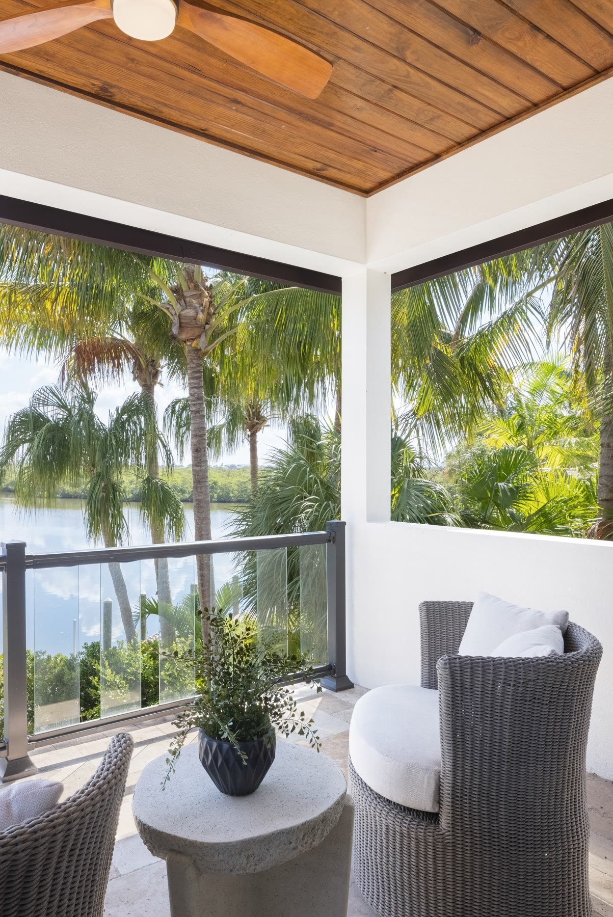 Covered lanai from our St. Armands work — Siesta jobs are specified for salt, occupancy, and island logistics